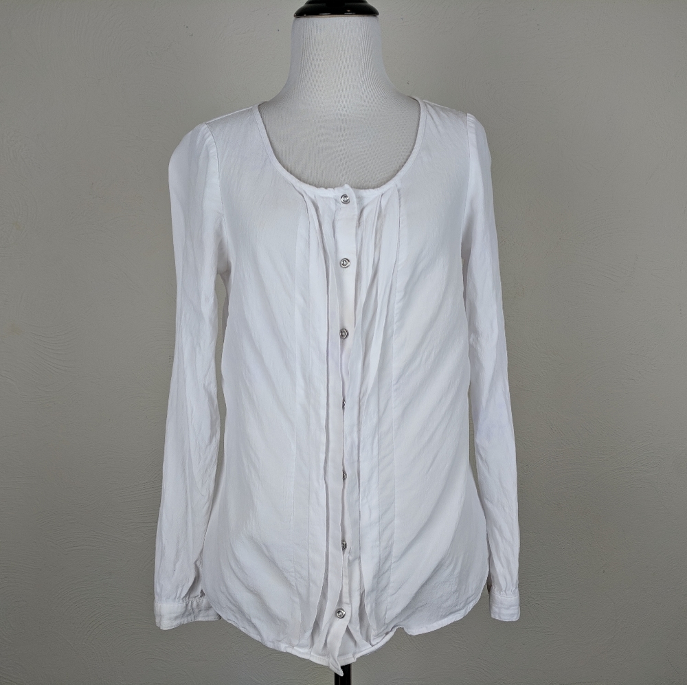 Banana Republic Shirt White Pleated Button Down Spring Summer Classic